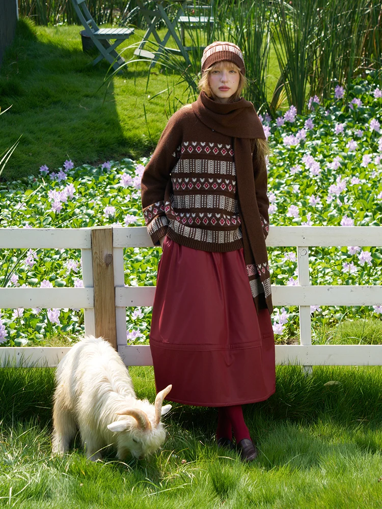 

Свободный шерстяной вязаный свитер с круглым вырезом и узором Fair Isle, повседневный женский осенне-зимний вязаный топ