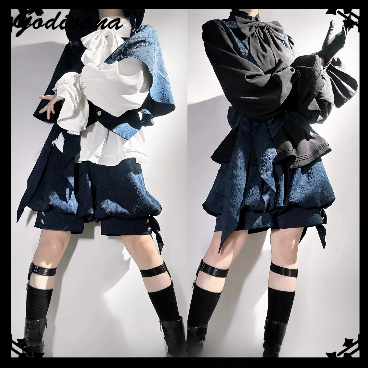 

Original Retro Court Style Lolita Cos Sweet Cool Rabbit Ear Outfits Women's Loose Hooded Jacket Vest Shirt Shorts Four-piece Set