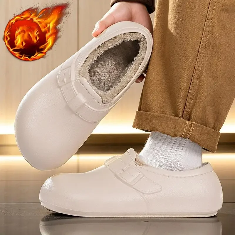 Winter 2026 Warme Plüsch-Leichtgewicht-EVA-Mules-Hausschuhe für Damen, Übergrößen, Wasserdichte Freizeitschuhe, Weiche PU-Flach-Clogs für Damen, Outdoor – Detail 4