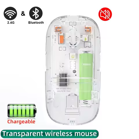 Bluetooth Mouse 2.4G Wireless Mouse Dual-Mode Transparent Mouse 1600 DPI Silent Mouse Rechargeable Mice for PC Laptop Macbook