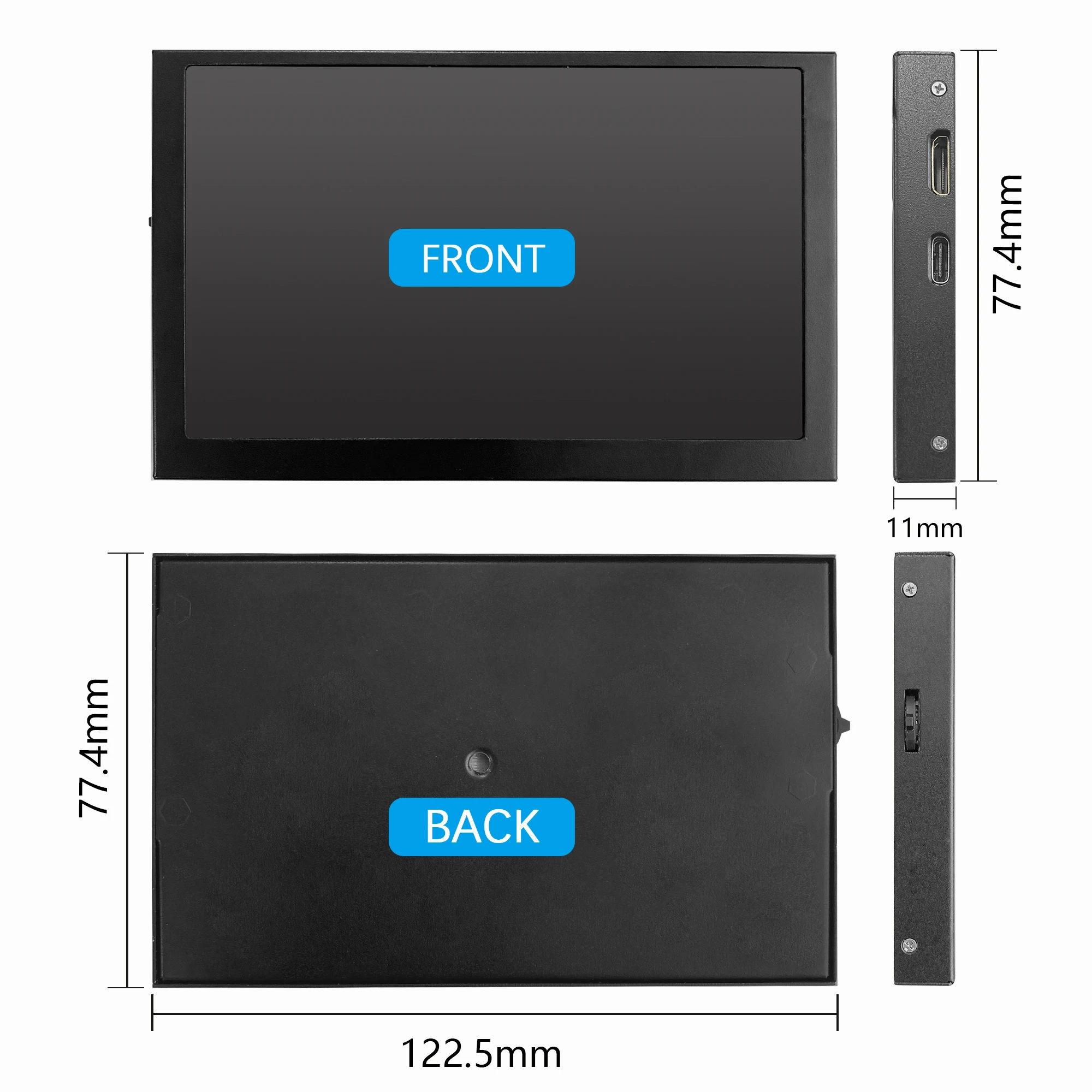 5-Zoll-Monitor HD(H)1024 × 600 Mini-IP-LCD-Display Metall gehäuse, mit Mini-HD/TYPE-C-Eingang, kompatibel mit PC, Laptop Himbeer-Pi