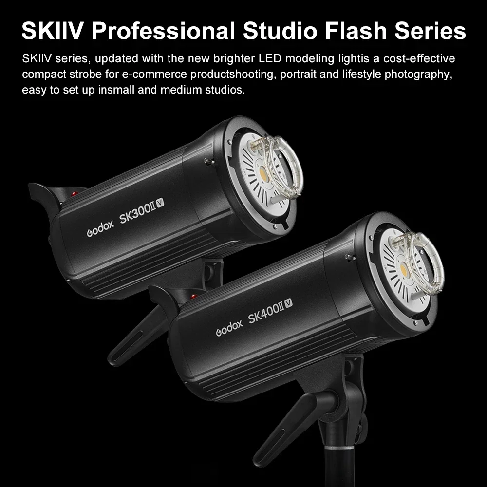 Godox SK300IIV Professional Studio Flash Light 5600±200K 2.4G X Wireless System Bowens Mount Strobe Light with LED Modeling Lamp