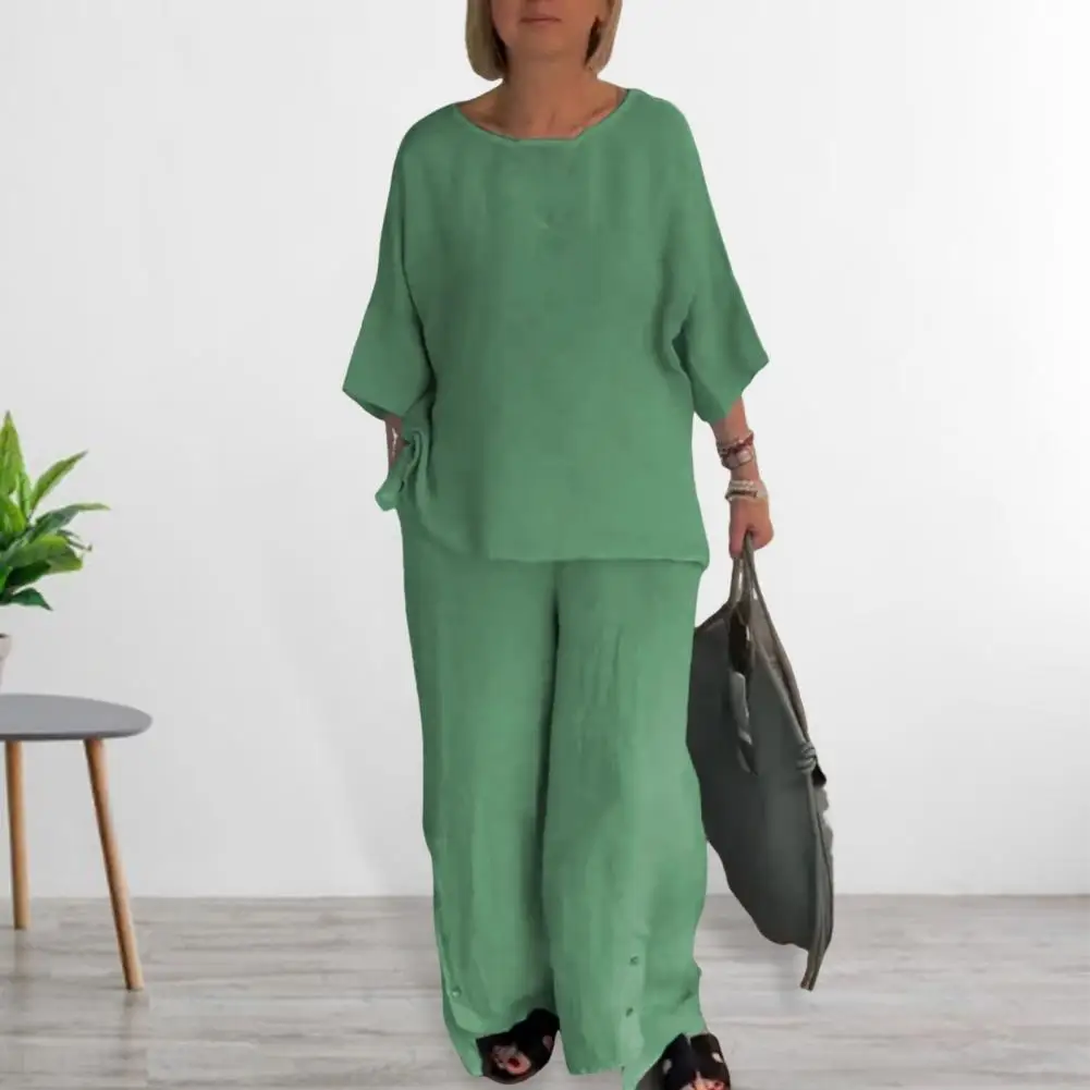 Conjunto de Top y pantalones de pierna ancha para mujer, traje elegante, conjunto de camisa y pantalones con manga de tres cuartos, Top de pierna ancha para mujer con estilo