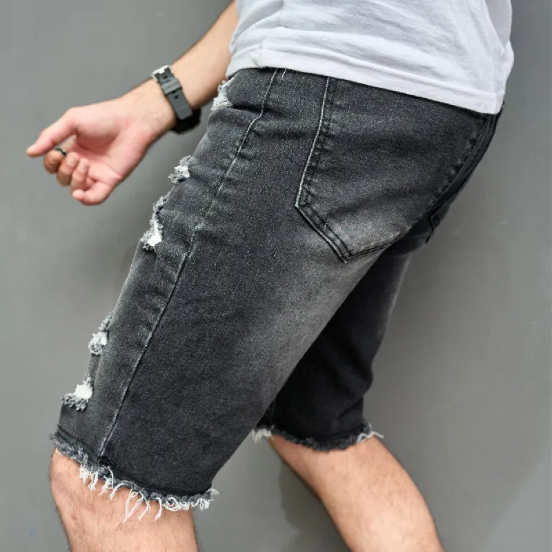 2023 neue Sommer Herren Jeans knielang lässig gebrochene Löcher Streetwear trend ige Mittel hose Bettler Shorts männlich