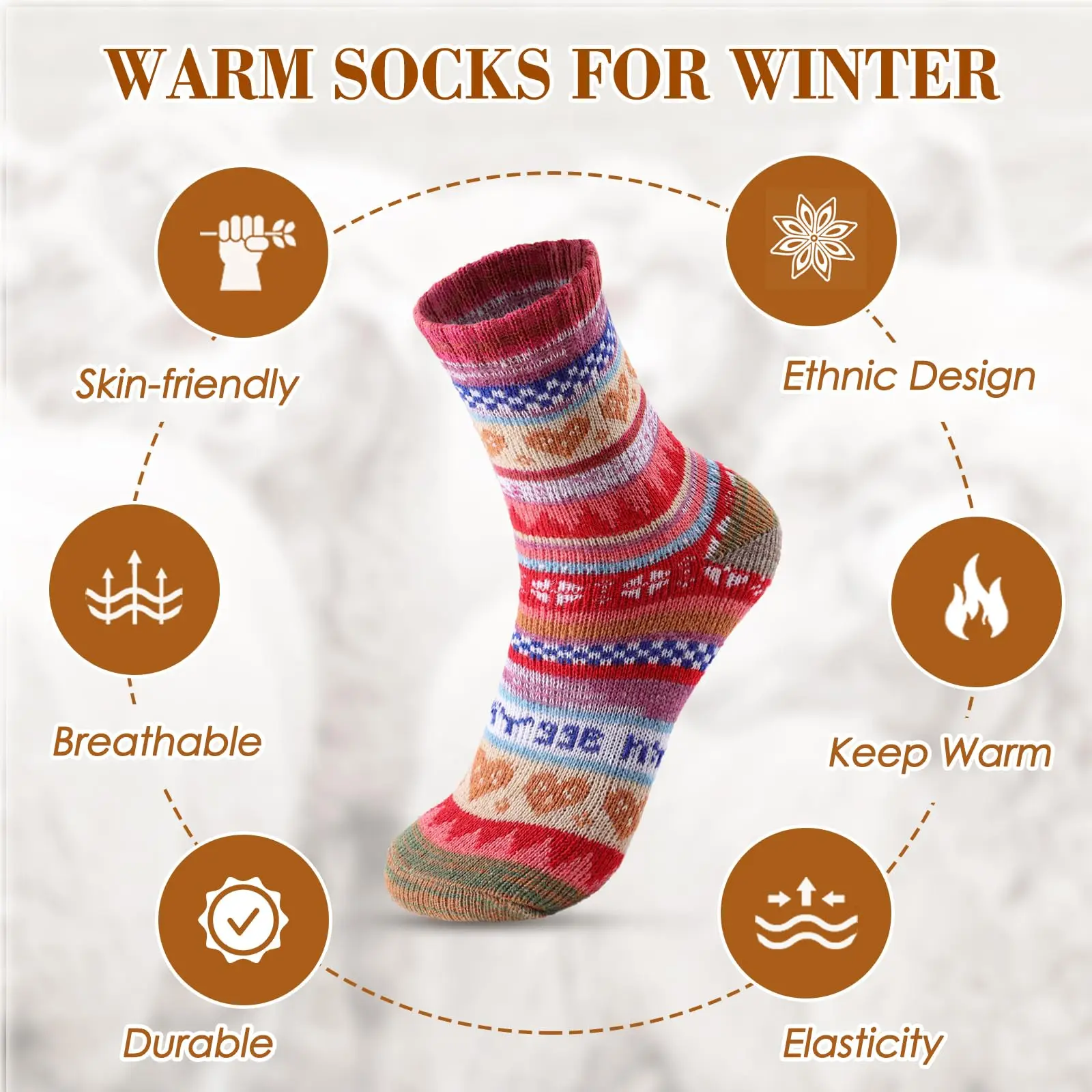 5 Pairs Wool Socks for Women - Womens Wool Socks Winter Warm Wool Socks Men Cozy Knit Socks Boots Socks for Women