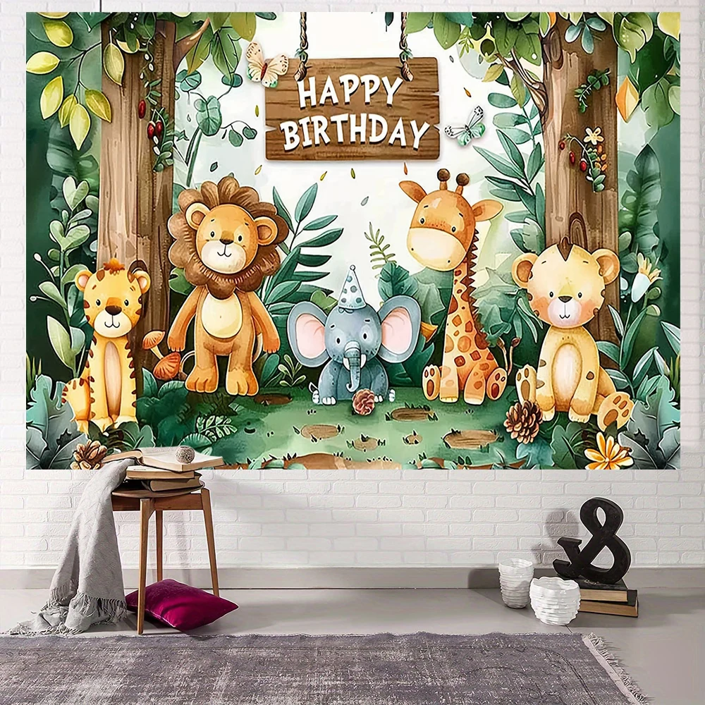 Jungle Animal Safari Party Backdrop Kid 1st Happy Birthday Party Shoot Photography Background Newborn Baby Shower Decor Banner