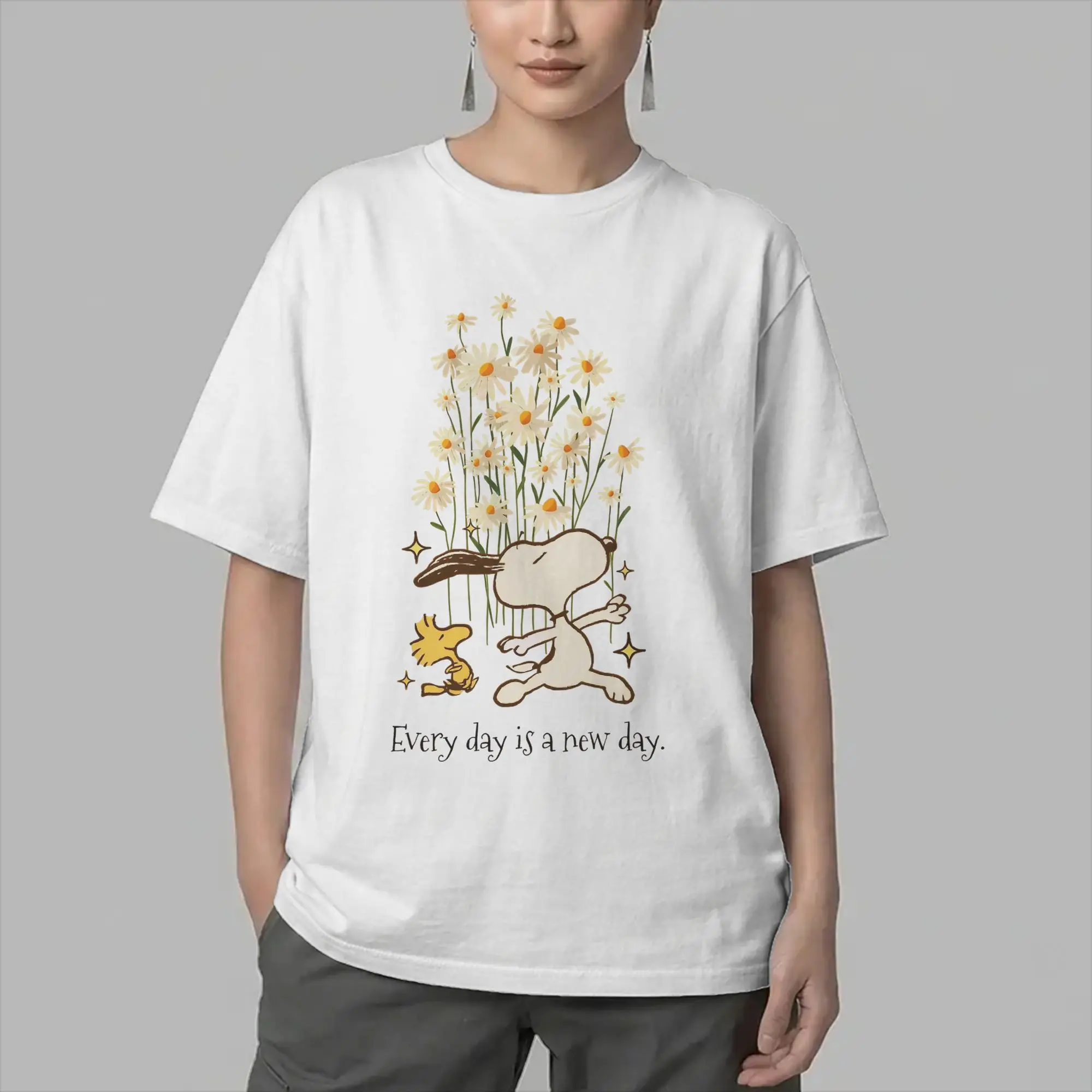 Men T-Shirt Every Day is a new Day Novelty 100% Cotton Tees Short Sleeve Snoopys T Shirt Round Neck Tops Gift Idea