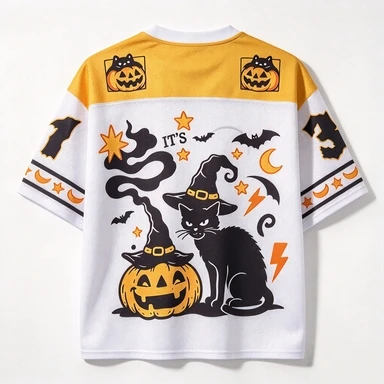 2026 New Halloween Black Cat Pumpkin Bat Pattern T-shirt Suitable for Halloween Parties