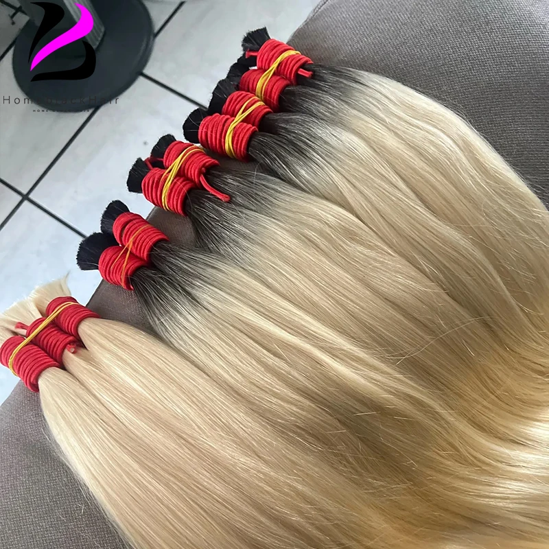 No Weft Natural Deep Black Brown Color 613 Honey Blonde Bulk Vietnamita Hair Bulk Human Hair Bundles Remy 1B-613 Hair Extensions