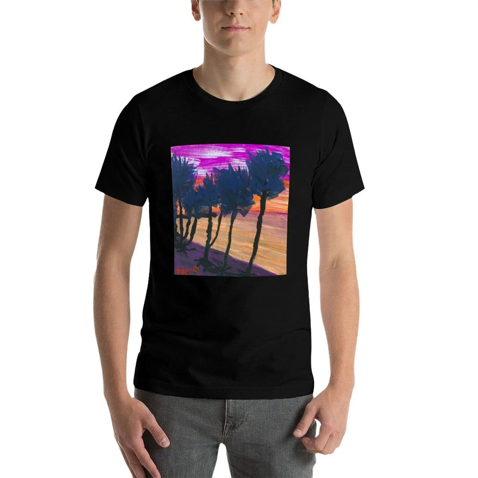 يندبلوون أشجار النخيل في غروب الشمس تي شيرت تي شيرت للرجل 100 بالمائة القطن تي شيرت رجل عادي تي شيرت تي شيرت #5