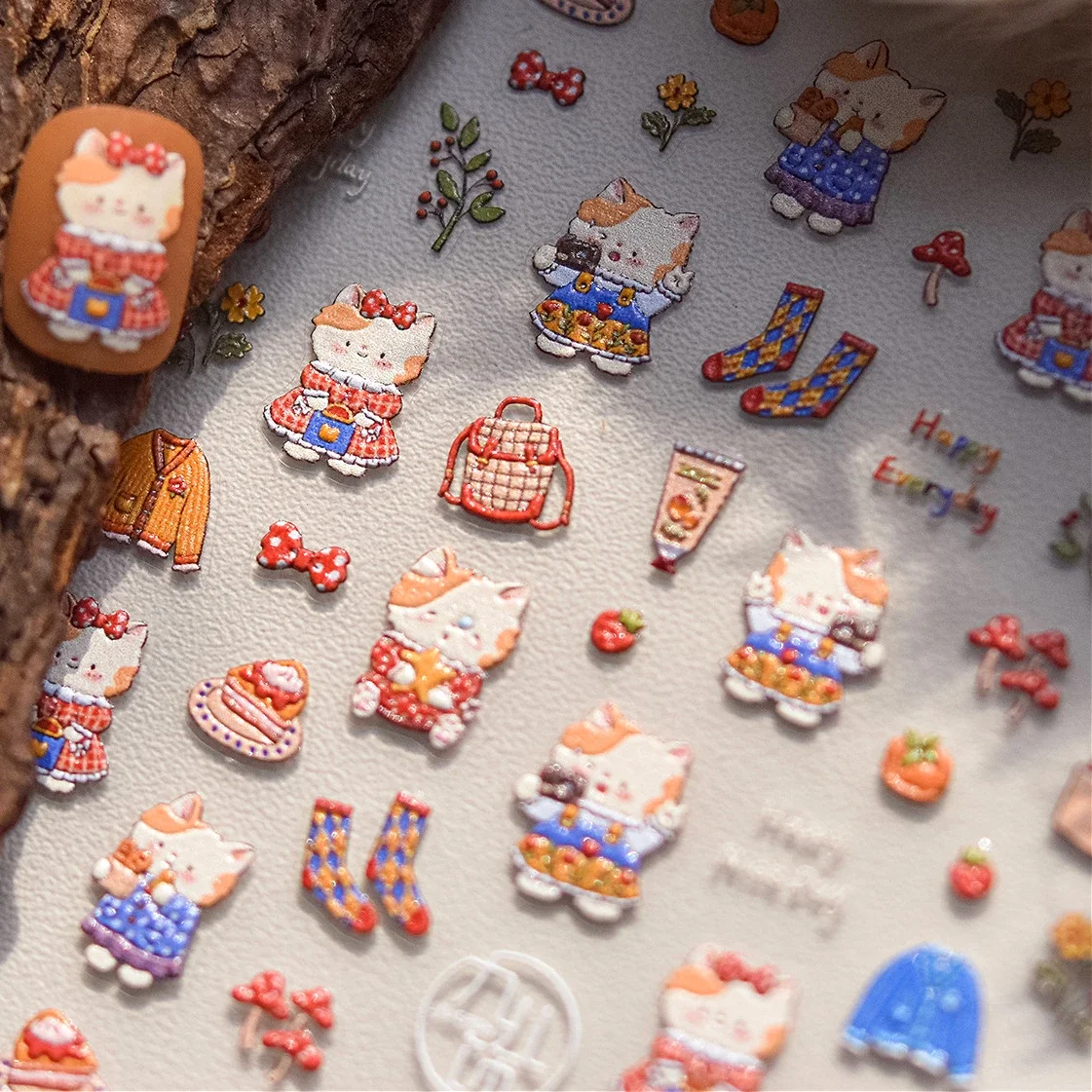 Persimmon Strawberry Bowknot Sweater Mushroom Flower Cake Cat Hand Cream Backpack Food Flower Kitten Sock Nail Art Sticker Decal