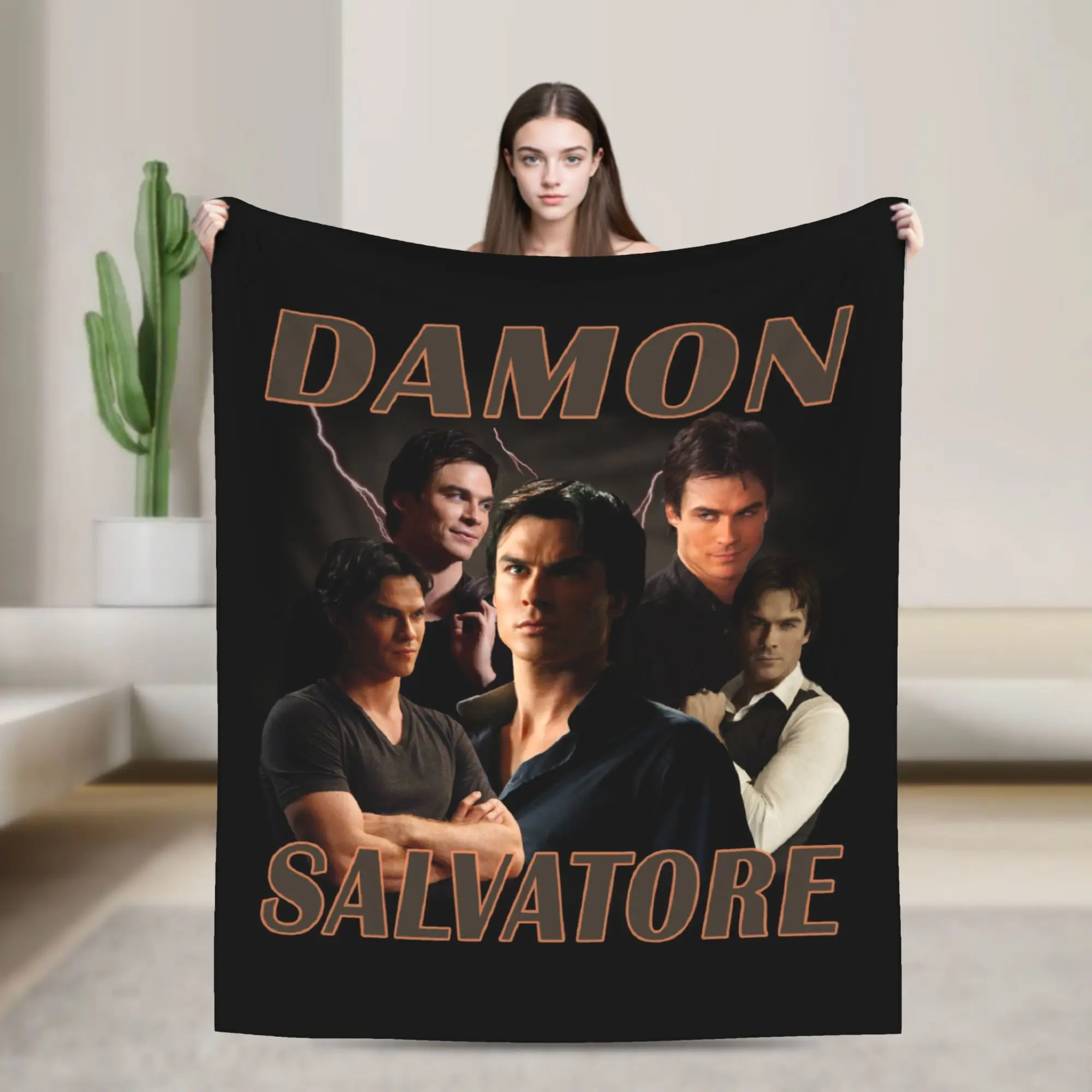 Damon Salvatore Blankets Fleece  Winter The Vampire Diaries Ian Somerhalder Tv Series Warm Throw Blanket for Sofa