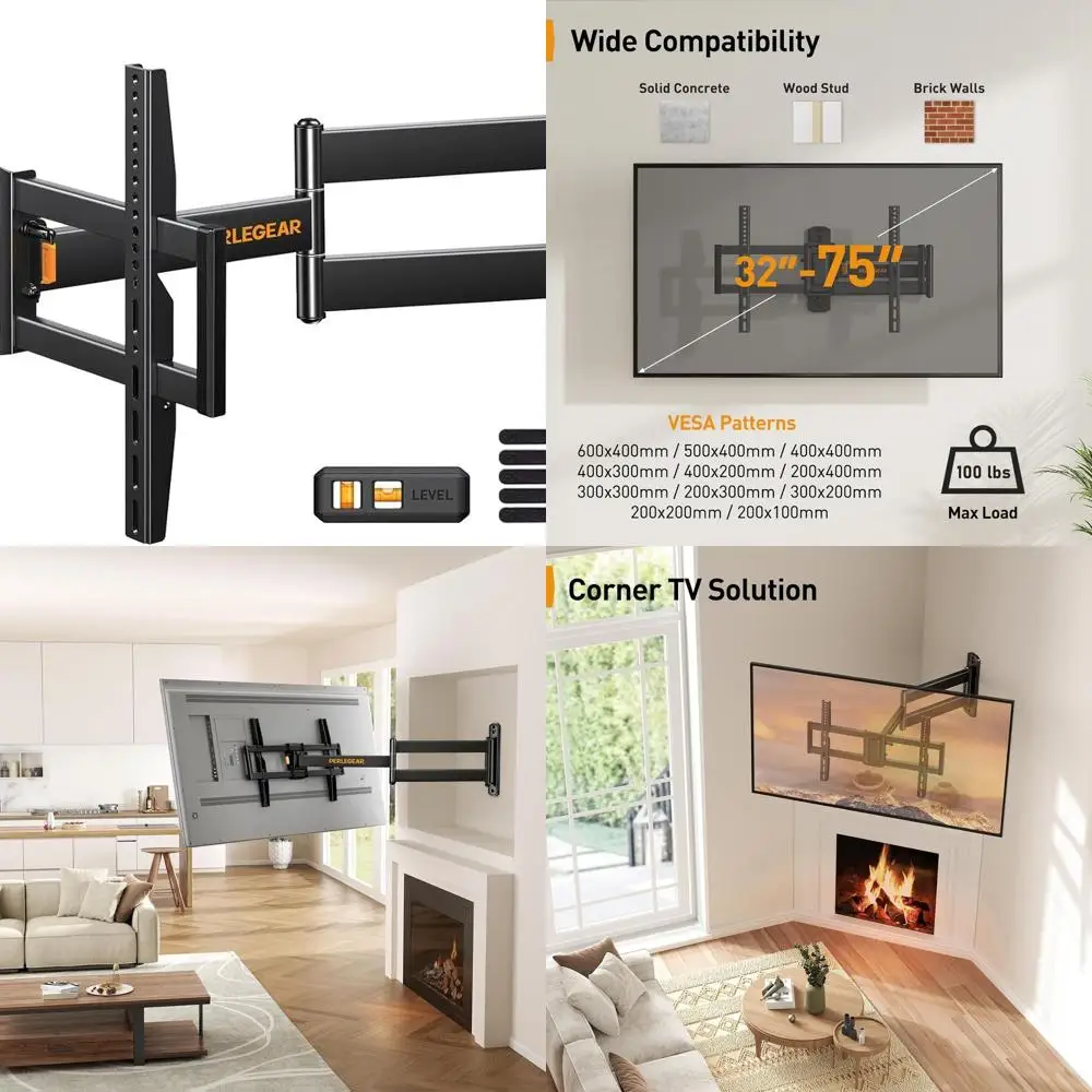 

Corner TV Wall Mount Long Arm TV Mount Bracket for 32-75 Inch TVs-Full Motion Wall Mount with 32.37” Extension & Swivel Articula
