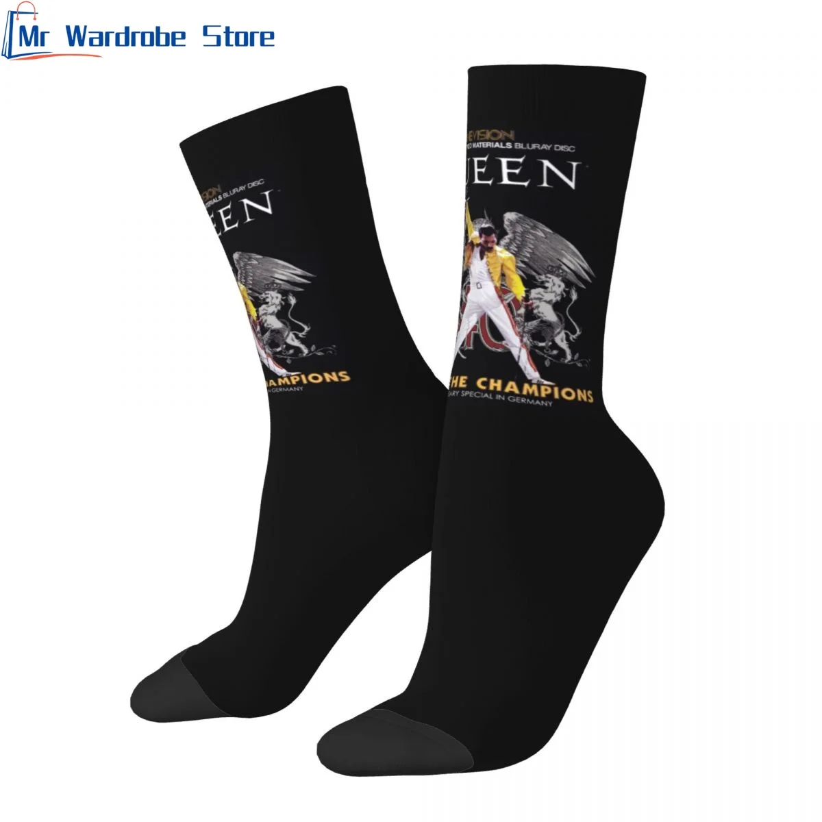 Queen We Are The Champions Funny Crew Socks for Men Women Spring Summer Autumn Winter Non-Slip Breathable Middle Tube Socks