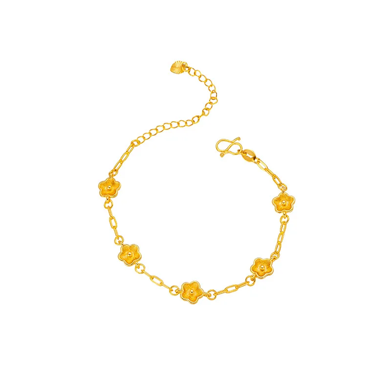 

Real 14K Gold Color Peach Blossom Fine Bracelet for Women's Girlfriend Fashion Bangle Birthday Wedding Engagement Gifts