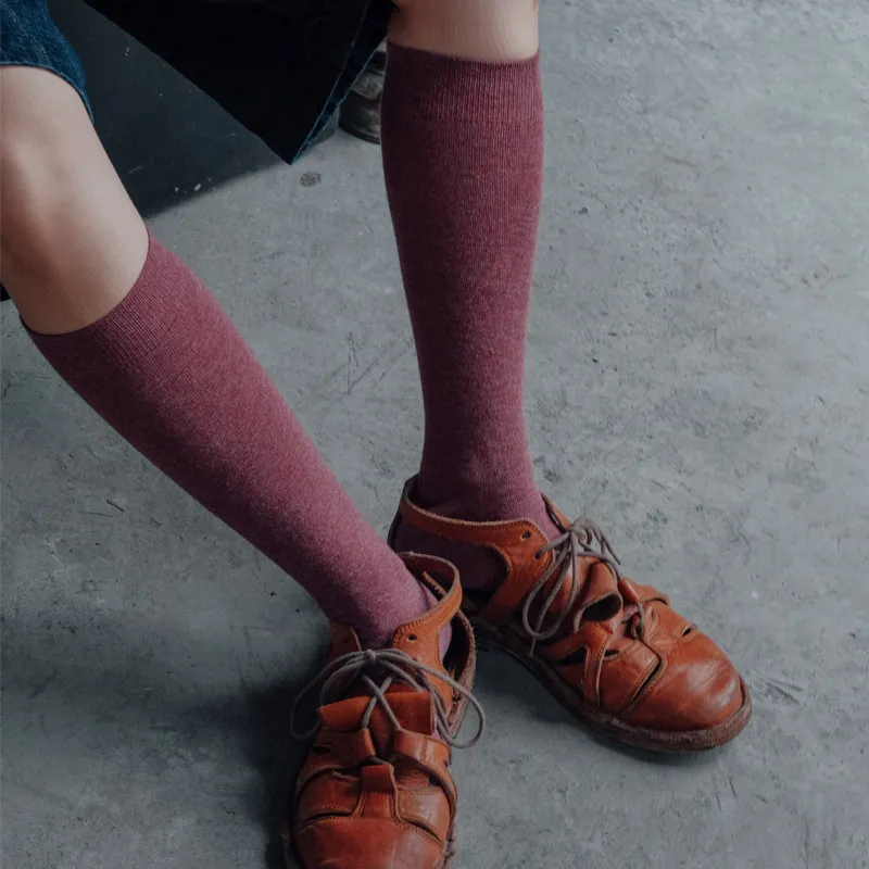 Vintage Solid Color Long Socks for Women 1/3 Pairs Breathable Warm Calf Length Stockings Basic Casual Over the Calf Socks