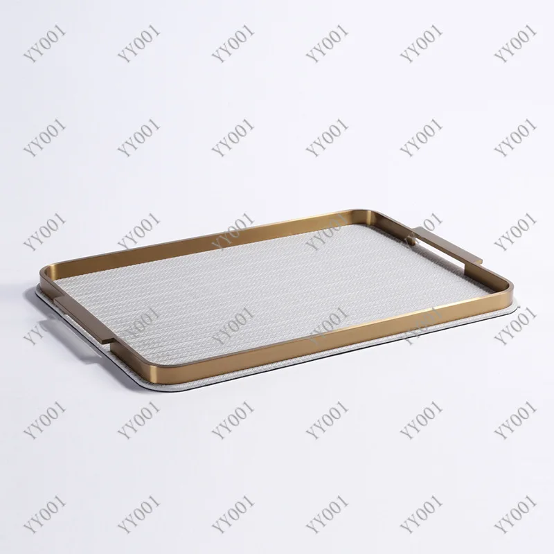 Sample Room Square Metal Leather Tray Sales Office Living Room Dining Room Gold Tabletop Storage Furnishings