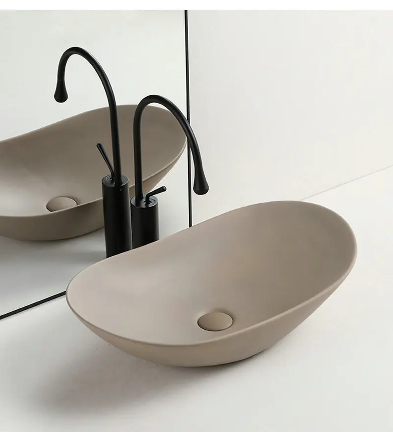 

Современная простая раковина цвета хаки и коричневого цвета, легкая роскошная большая керамическая раковина Yuanbao, для ванной комнаты, балкона YX846GT