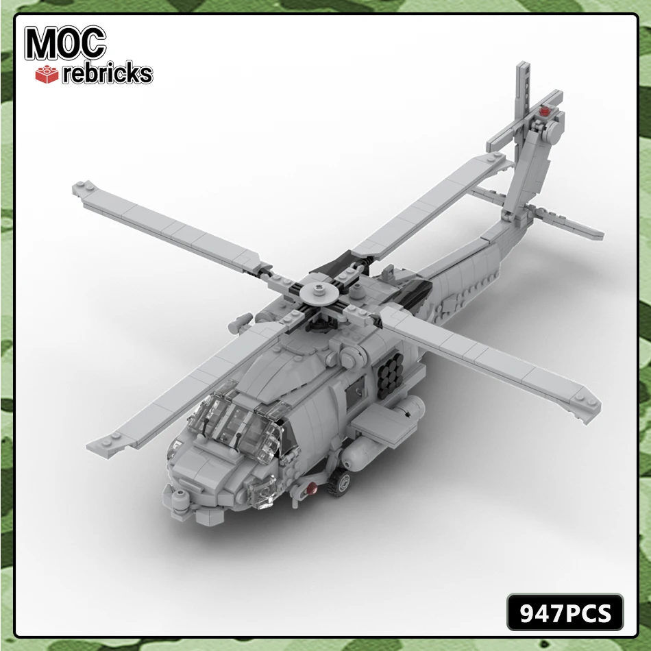 MOC Military Series WW2 America Navy MH-60R Special Helicopters Building Block Model Set DIY Boy Toys Hobbies Holiday Gifts