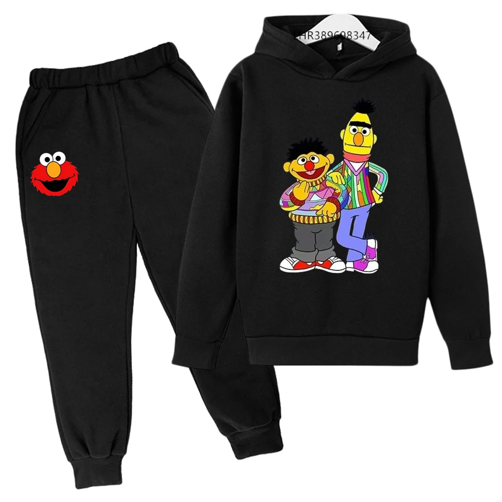 Autumn Winter Children Hoodie+Pants set Clothing Monster Sesame Street Elmo Suitable age 3-12 Boys Girls Sweatshir black coat