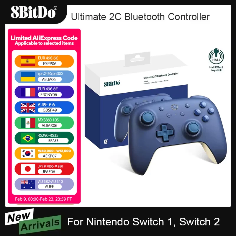 

Bluetooth-контроллер 8Bitdo Ultimate 2C для Switch 2, со съемными бамперами L4/R4, геймпад для игровой консоли Nintendo Switch