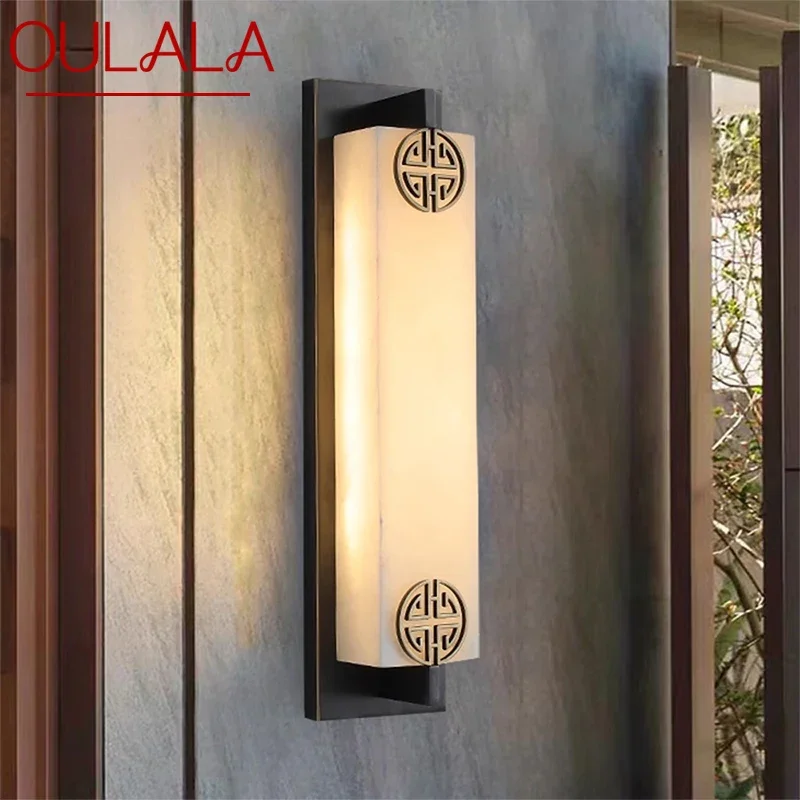 

OULALA Contemporary LED Brass Marble Outdoor Wall Lamps Electric Waterproof Balcony Hallway Courtyard Villa Gate Hotel