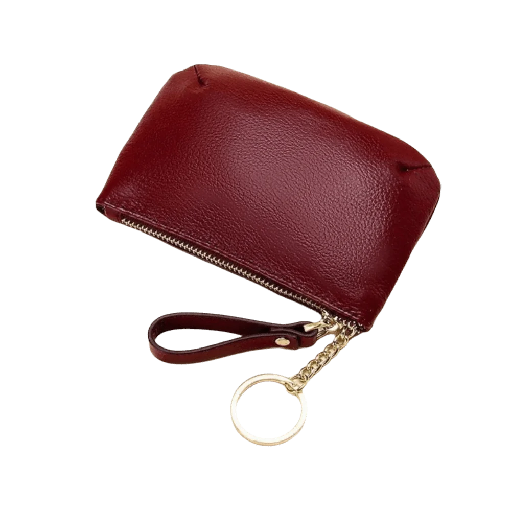 Fashion Soft Leather Mini Coin Purse Waterproof Solid Color Ultra Thin Wallet Slim With Keychain Zipper Change Pouch Women
