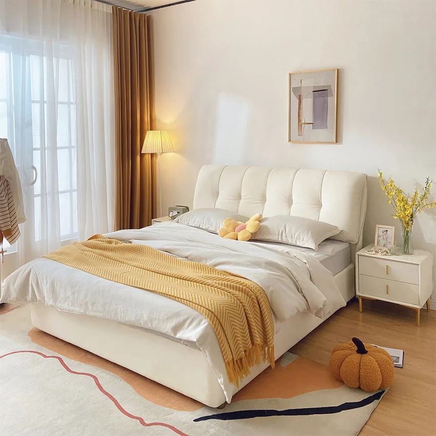 Simple modern light luxury leather bed high box storage small apartment 1.8 meters double master bedroom leather art box bed