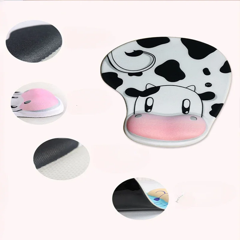 Cartoon Cow Mouse Pad with Wrist Rest for Computer Laptop Notebook Small Size Pad Keyboard Deskpad Home Office Desk Accessories