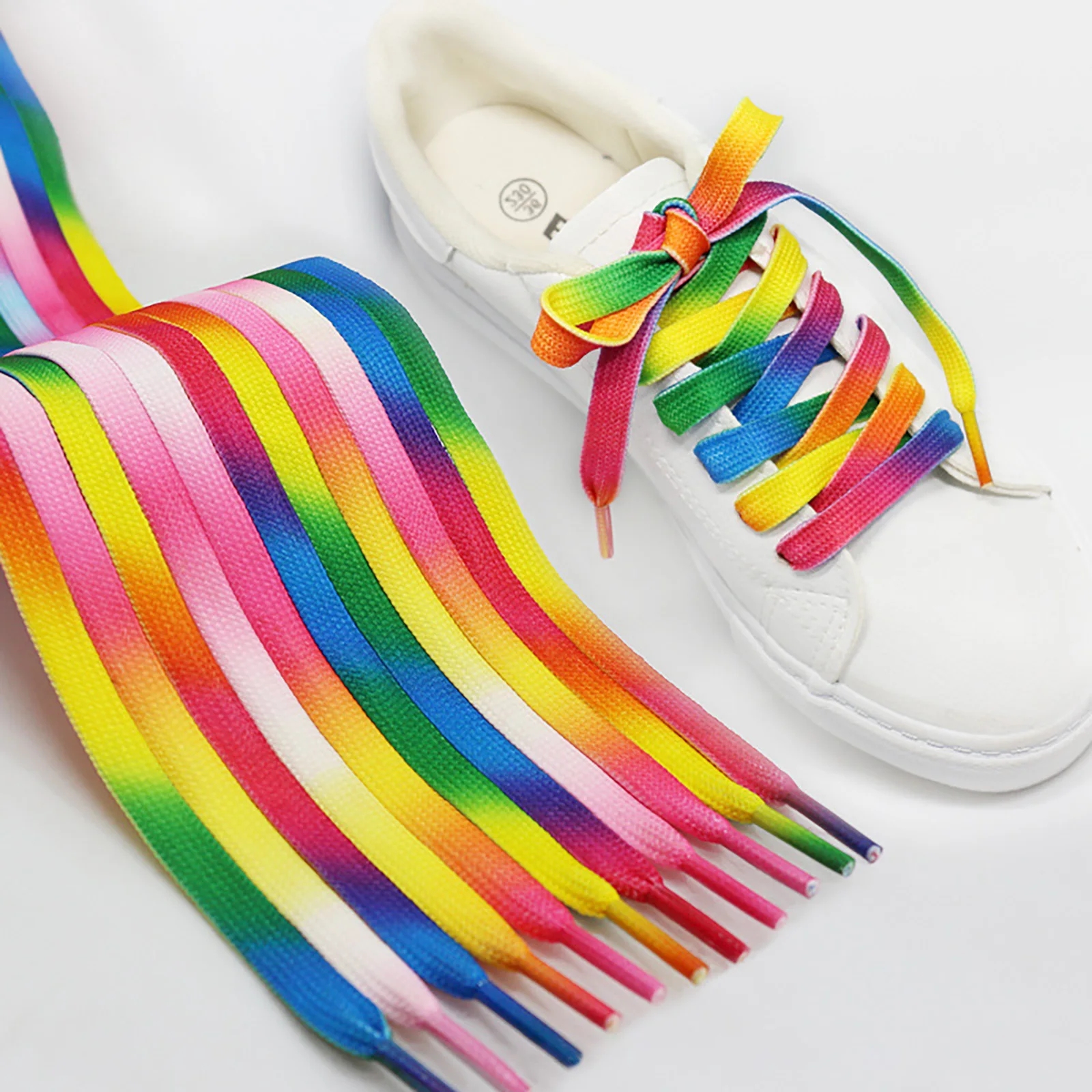 2PCS Flat Colored Shoe Laces Durable Gradient Rainbow Webbing Shoe Lace Fit Most Types of Shoes