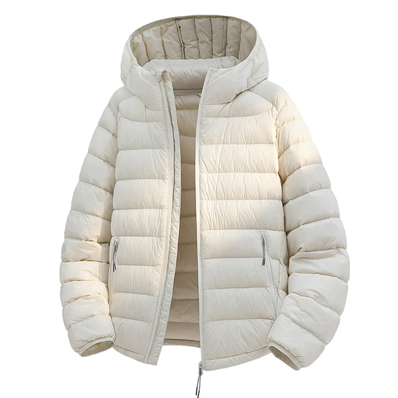 

Men White Duck Down Jacket Winter Warm Hooded Windproof Puffer Jacket Men Hooded Lightweight Casual High Quality Coat Male