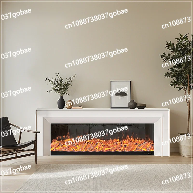 French Fireplace TV Cabinet, Simulated Flame Heating Electronic Fireplace Villa Living Room Simple Cream Wind Decorative Cabinet