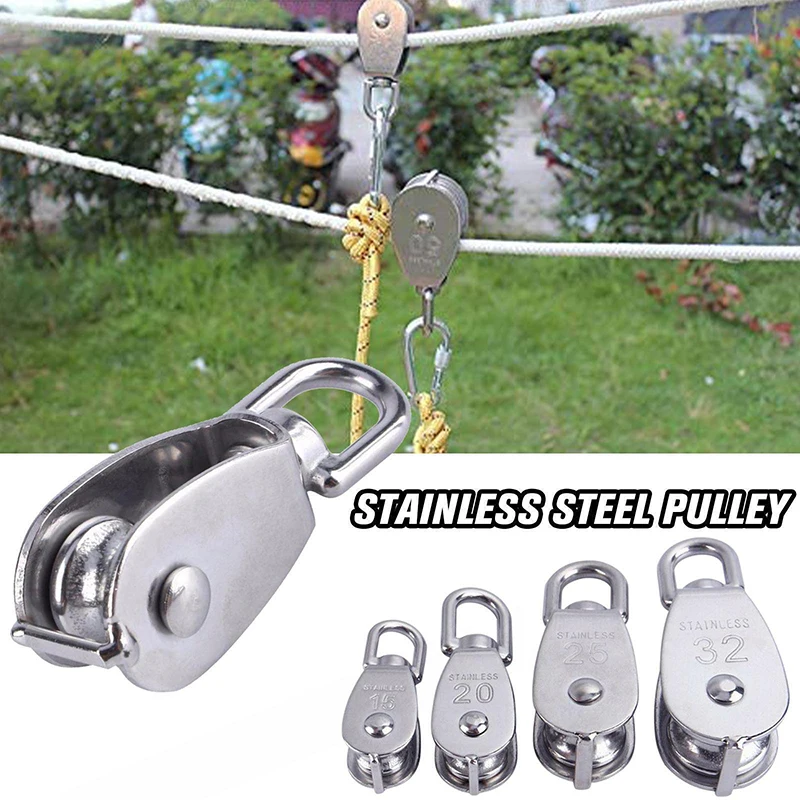 5Pcs/10Pcs Stainless Steel Single Wheel Pulley Block Rope Sheave Eye Swivel Lifting Heavy Duty Wave Shade Sail Slide Tools