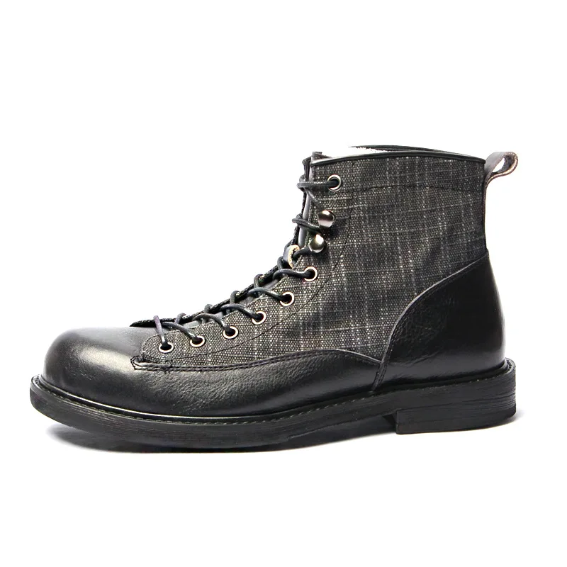 Genuine Leather Basic Flat Shoes Autumn Platform Gentlemen Men Shoes Cross Straps Cool Tide Color Men Boots