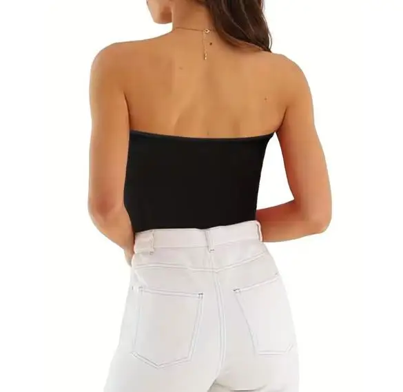 

Summer New Fashionable Elegant Sexy Solid Color Simple Knot Deep V-Neck Backless Tight Fitting Sleeveless Strapless Vest