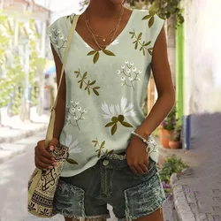 Fashion Retro Flower Art Pattern Print Vest Retro Popular Vest Summer Leisure Daily Versatile Vest Elegant Women's V-neck Vest