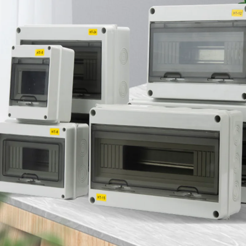 5/8 Way Waterproof Electric Box IP65 Rating PC Plastic Enclosure with Terminal & DIN Rail HT Series for Outdoor Yard Wiring