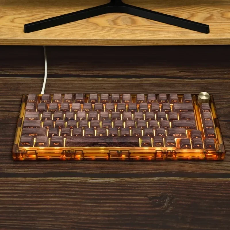 MiFuny Wooden Theme Side-engraved PBT Keycap 130 Key Cherry Original Height Creative Translucent Keycap for Mechanical Keyboard