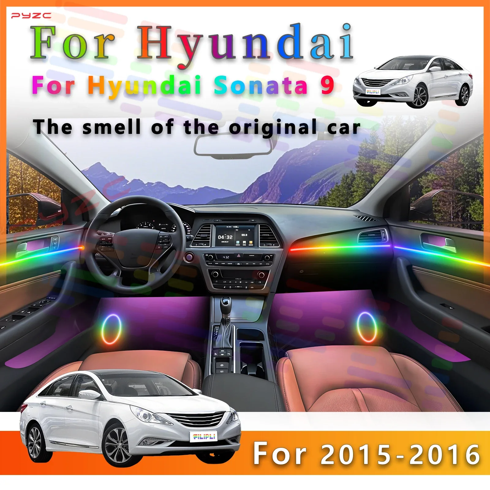 

For Hyundai Sonata 9th Generation Interior 64 Colors LED Acrylic Ambient Light Lamp Strip with Dustproof Feature