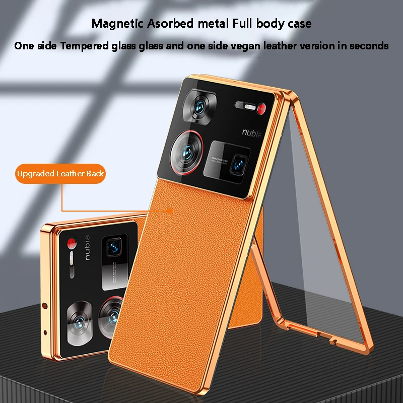 Magnetic Metal Case Tempered Glass leather Full body case For Nubia Z60 Ultra leading Z60ULTRA Flip Cover Double Sided Shell