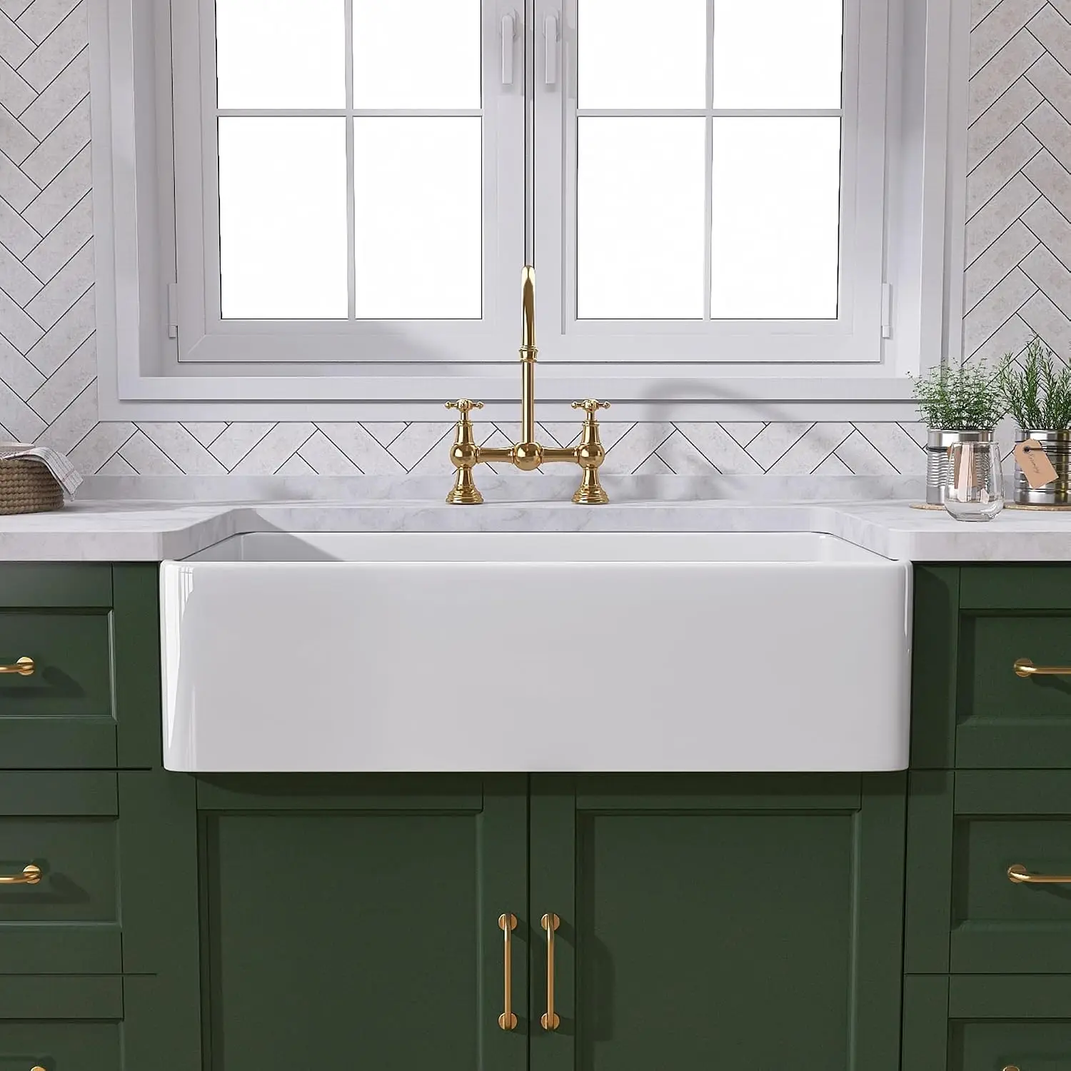White Farmhouse Sink 30 inch Farm Sink Fireclay Apron Front Single Bowl Kitchen Sinks Deep Drop In Undermount Reversible Heavy D
