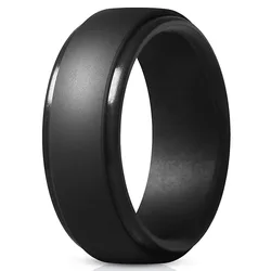 1pc 8mm Black Silicone Ring For Men Women Rubber Wedding Band Gym Sports Size #7-14