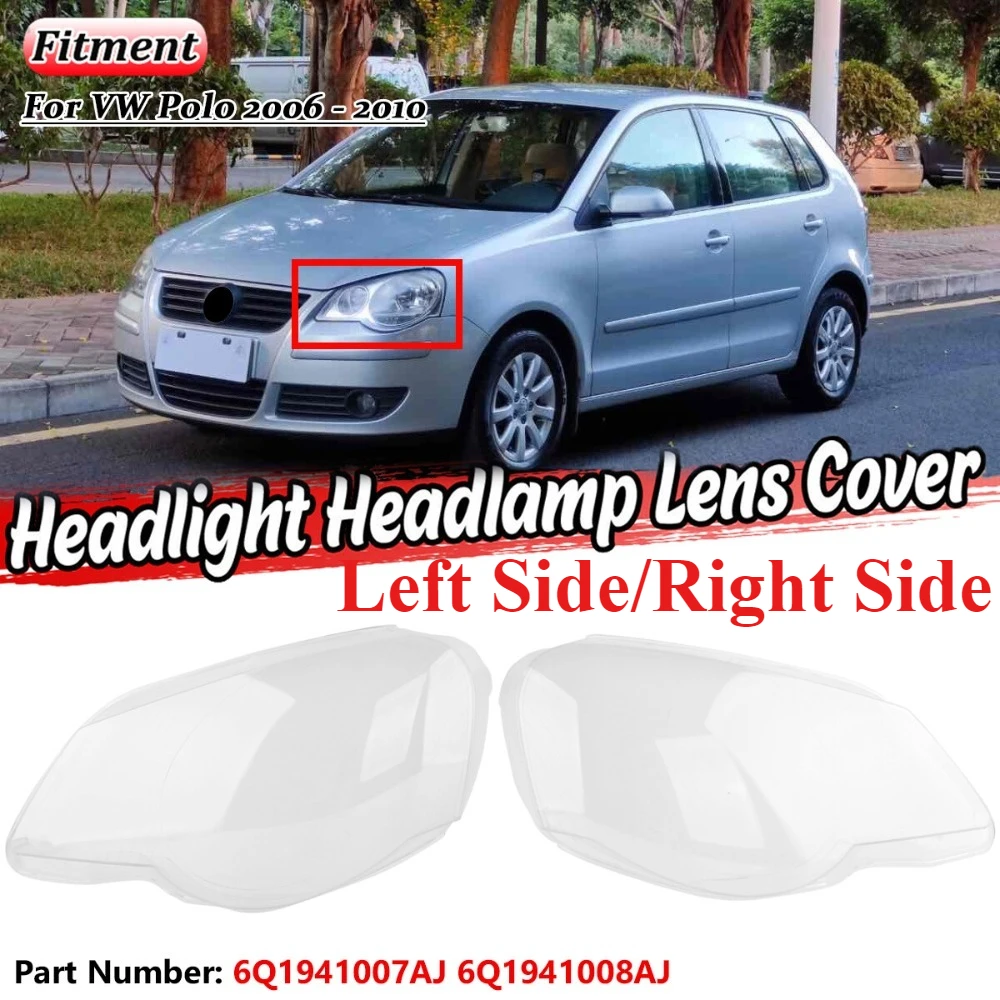L/R Frontscheinwerferabdeckung Transparente Scheinwerfer Lampenschirm Lampenschalenmasken für Volkswagen für VW Polo MK4 Facelift 2006-2010