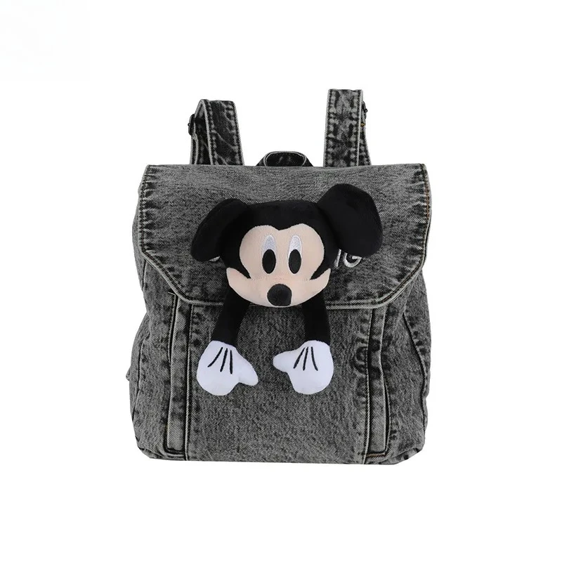 Women's Denim Backpack Autumn Winter Thick Doll Decoration Cute Large Capacity Washed School Bag for Daily & Travel Use