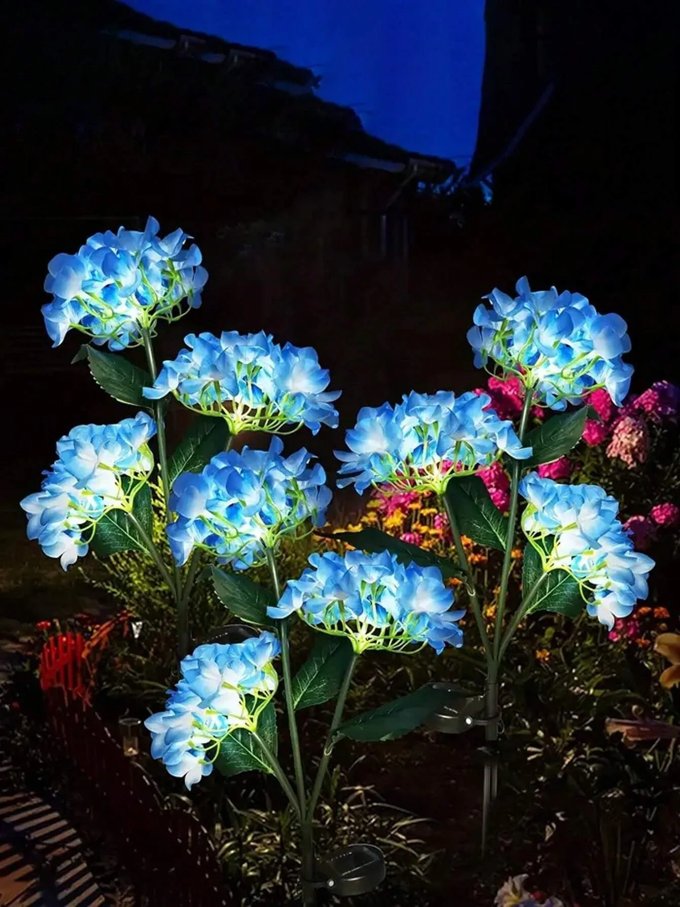 1PC Solar Hydrangea Lights With 3 Heads,LED Artificial Flower Lights,Used For Outdoor Yard, Garden,Lawn,Fence,Pathway Decoration