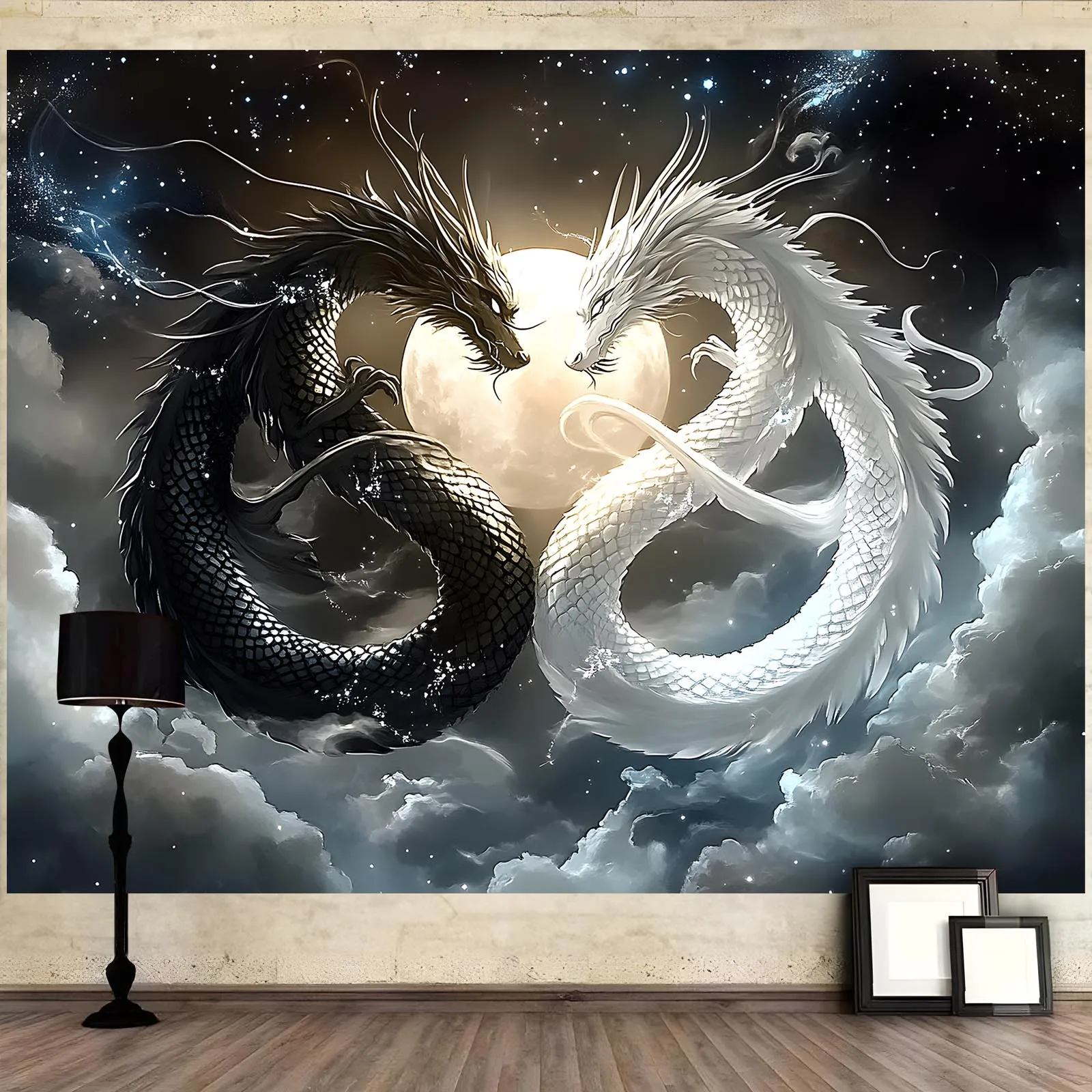 Wall Scroll Tapestry - VIKAMA Yin Yang Double Dragon Tapestry