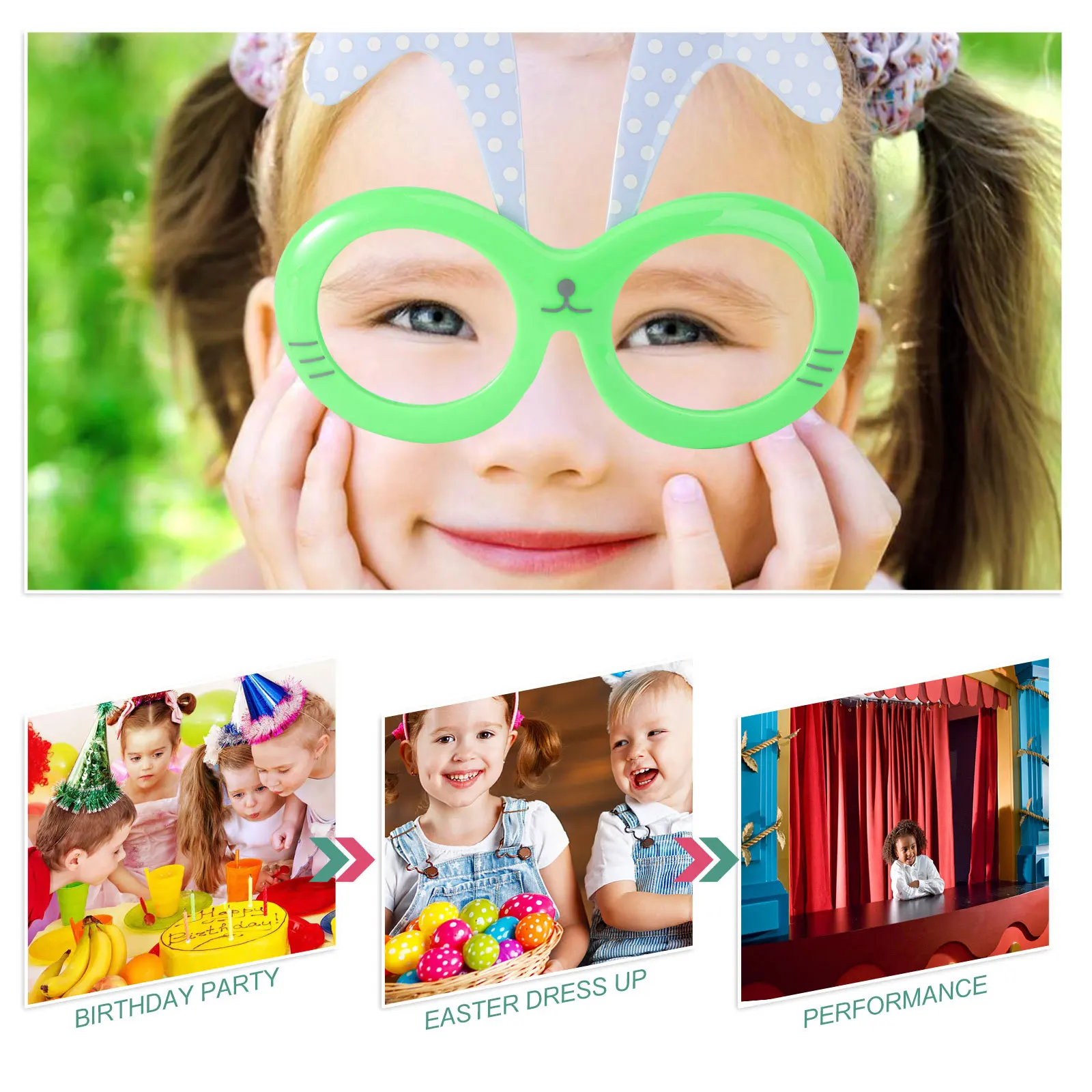 2Pairs Rabbit Eyeglasses Festival Eyewear Mask Colorful Easter Party Glasses for Adults Kids Fun Bunny Costume Accessories