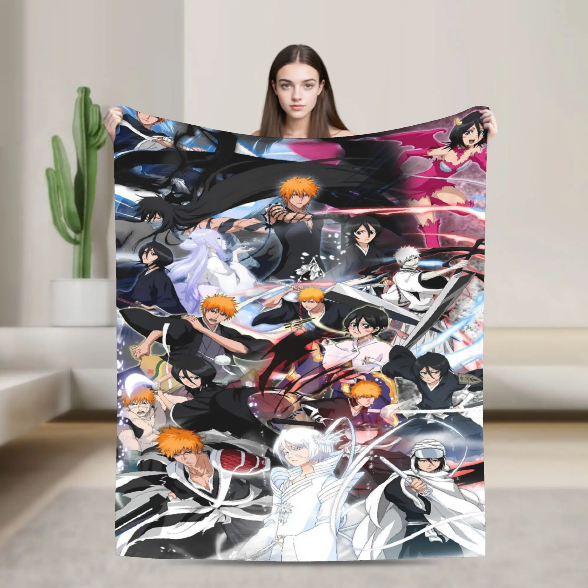 Ichigo Hollow Forms Collage Blanket Bleached Picnic Flannel Throw Blanket For Home Decor Super Soft Bedspread Birthday Present