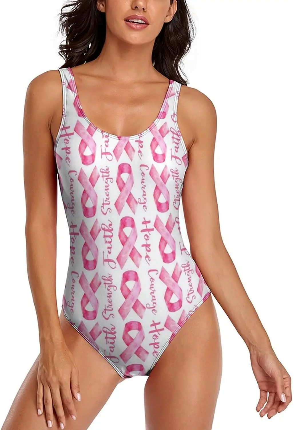 

Luxy Trio Pink Breast Cancer Awareness Women's One Piece Swimsuits Athletic Training Swimwear Bathing Suits