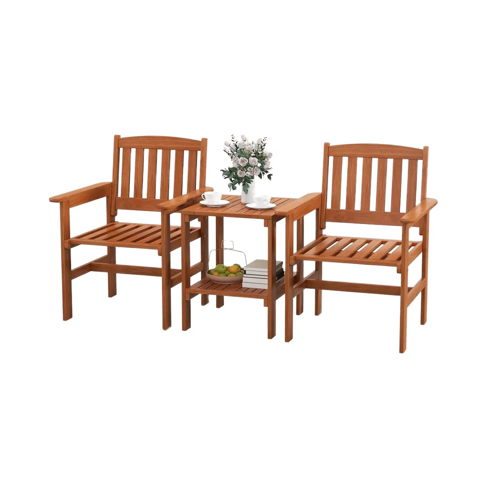 

3-Piece Outdoor Wood Conversation Set with Umbrella Hole for Garden Poolside Backyard Balcony & Porchpromote sales